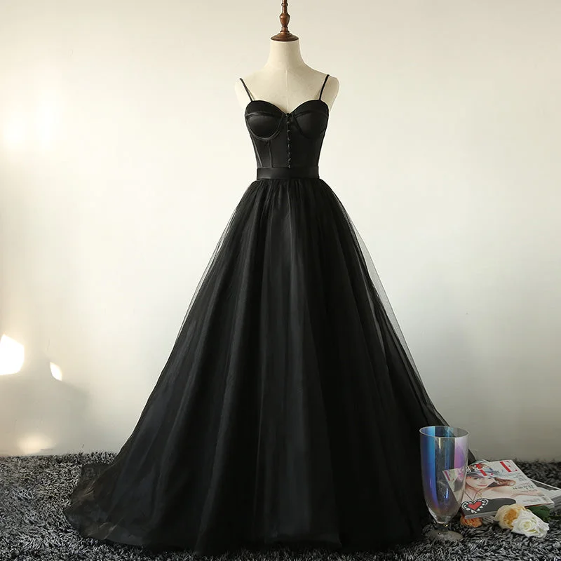 women's mother of the bride dressesBlack tulle long A line prom dress black evening dress  8803