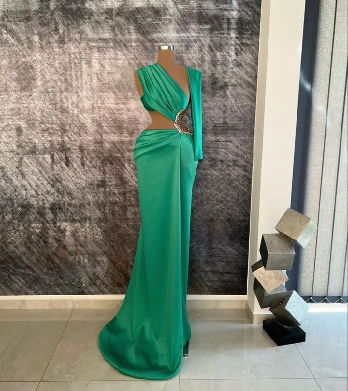 women's cocktail dressesGreen gorgeous shiny sexy fashion waist-baring rhinestones embellished long ball gown evening dress gh3051