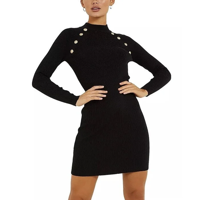 Shift DressQUIZ Women's Embellished Bodycon Dress Black Size 6