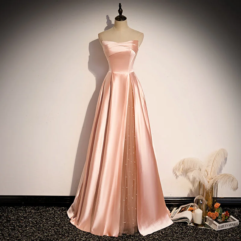 women's prom dressesPink satin long A line prom dress evening dress  8984