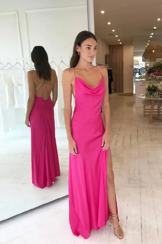 women's unique dressesSimple Hot Criss Cross Long Evening Dresses Silk Satin Prom Dresses With Slit gh2819