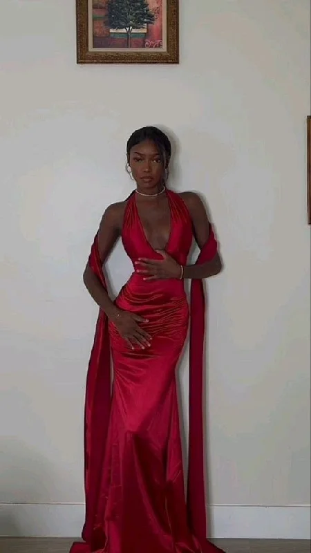 Wedding DressSexy elegant mermaid red v neck long evening gown ball gown gh2997