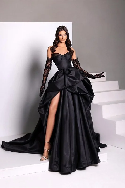 women's cotton dressesBlack fashion sexy taffeta slit long elegant ball gown evening dress gh727