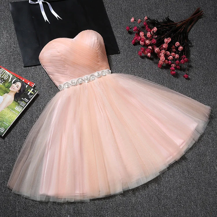 women's smart casual dressesCute pink sweetheart neck short prom dress,pink evening dresses  7672