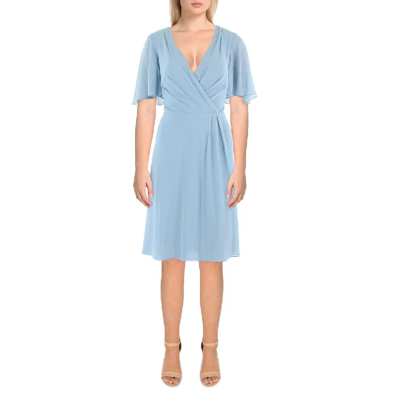 women's satin dressesLauren Ralph Lauren Womens Georgette Surplice Midi Wrap Dress