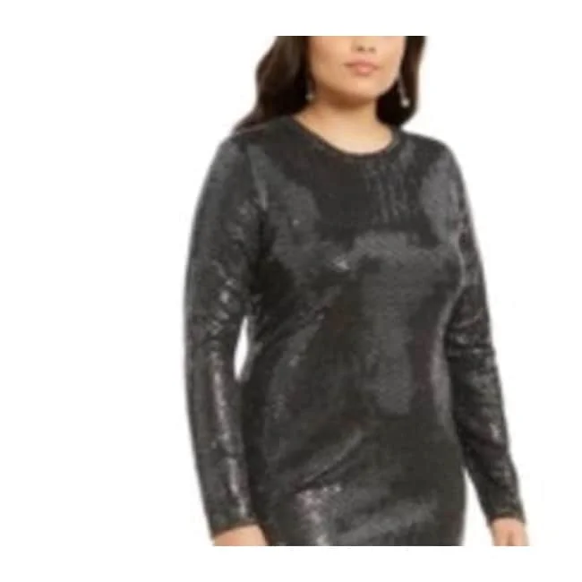 women's boho dressesB Darlin Trendy Women's Plus Size Sequined Bodycon Dress Dark Gray Size 22