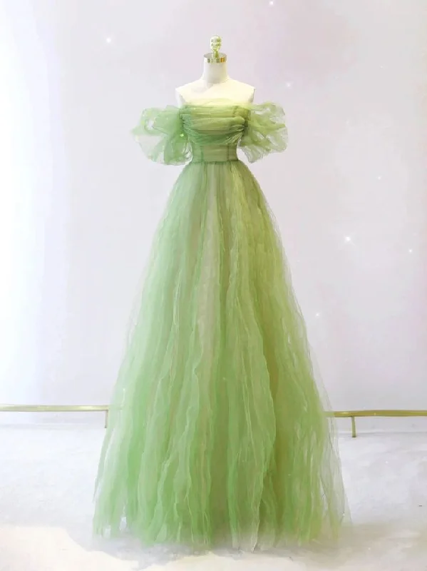 Solid Color DressGreen A line tulle long prom dress, green tulle formal evening dress gh2732