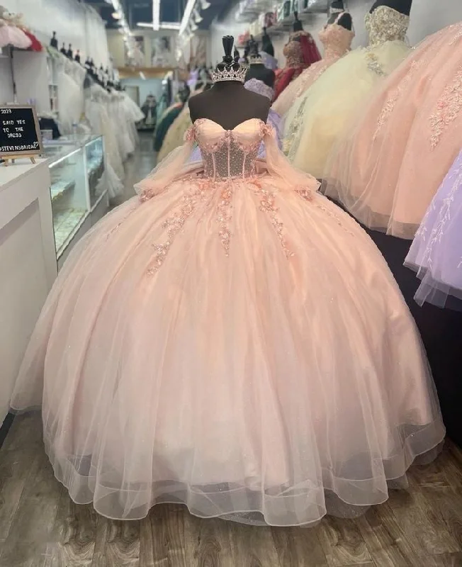 women's easy-to-wear dressesPink Tulle Applique Beaded Long Sleeve Quinceaine Dress Prom Dress Graduation Dress Evening Dress Sweet 16 Years Old Dress gh3122