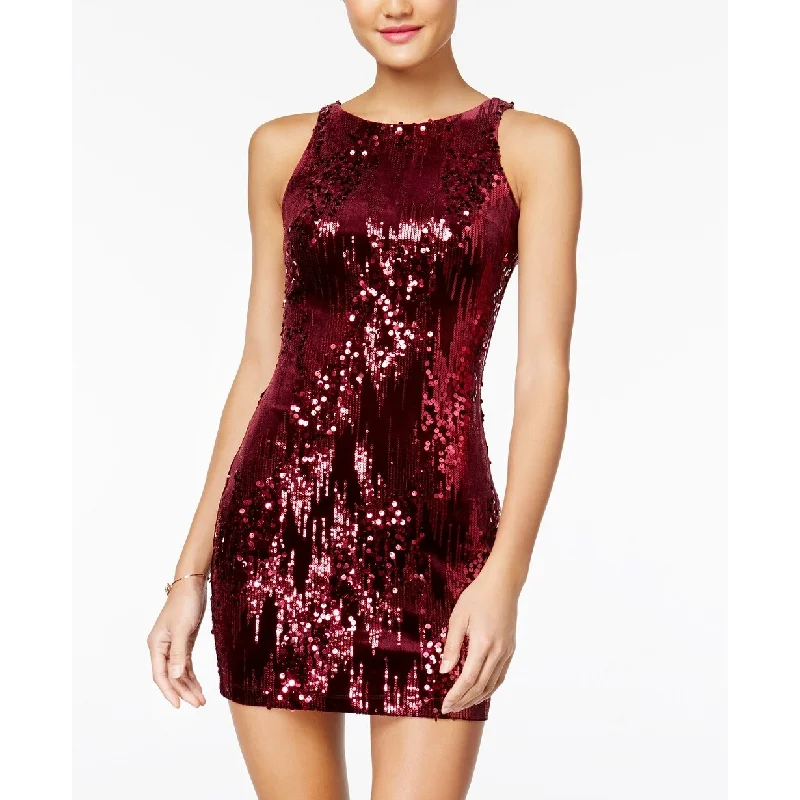 Off-The-Shoulder DressEmerald Sundae Juniors' Sequined Velvet Bodycon Dress Red Size Extra Large