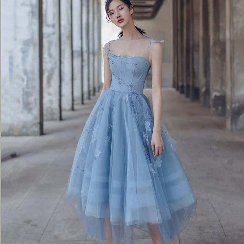 women's made-to-order dressesCute blue tulle short prom dress evening dress  8182