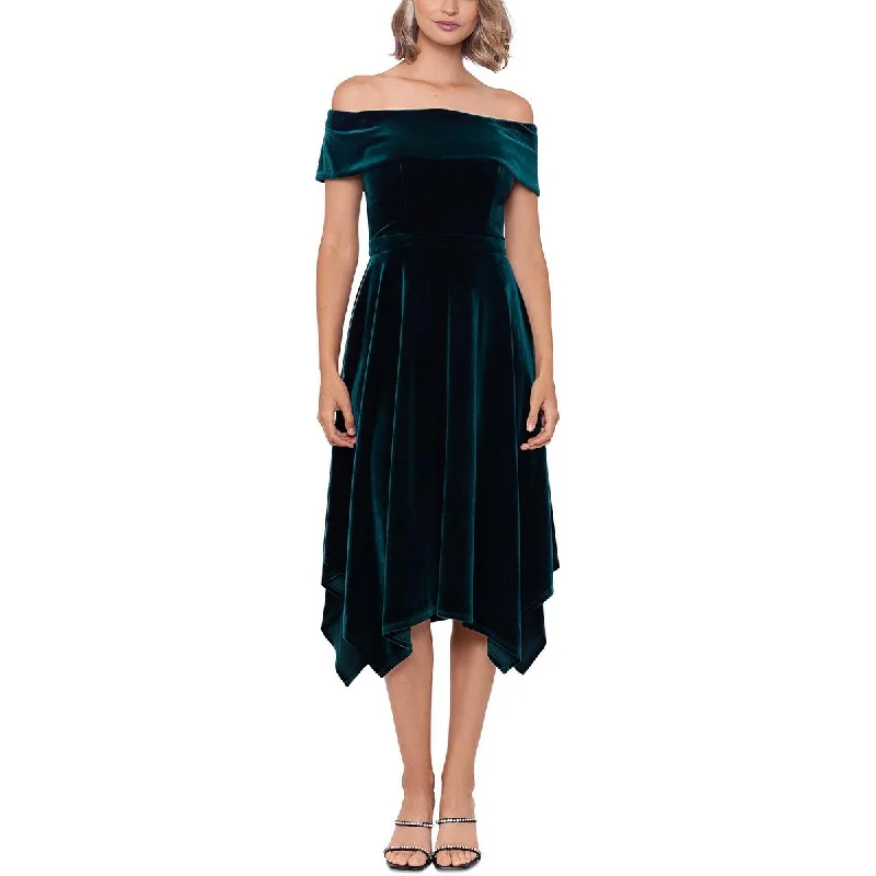 women's glam dressesX by Xscape Womens Velvet Midi Cocktail and Party Dress