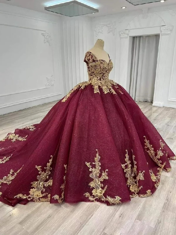 Party DressRed gorgeous applique elegant long tulle ball gown evening dress gh3114