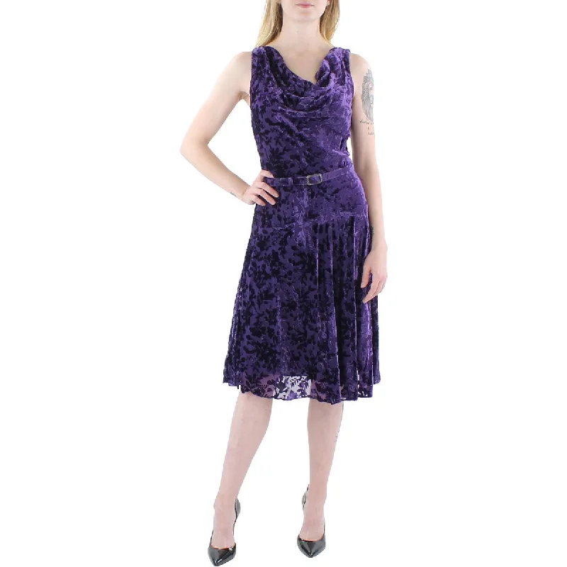 women's petite dressesLauren Ralph Lauren Womens Velvet Midi Fit & Flare Dress