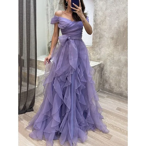 Shift DressA  Line Purple Prom Dress Layered Evening Gown gh2783