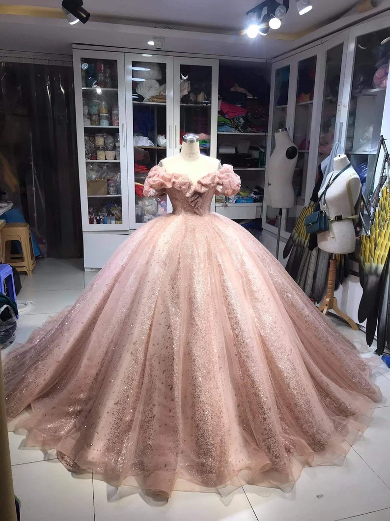 Elegant DressChampagne pink sweet shiny gorgeous elegant long ball gown evening dress princess adult ceremony ball gown gh3115