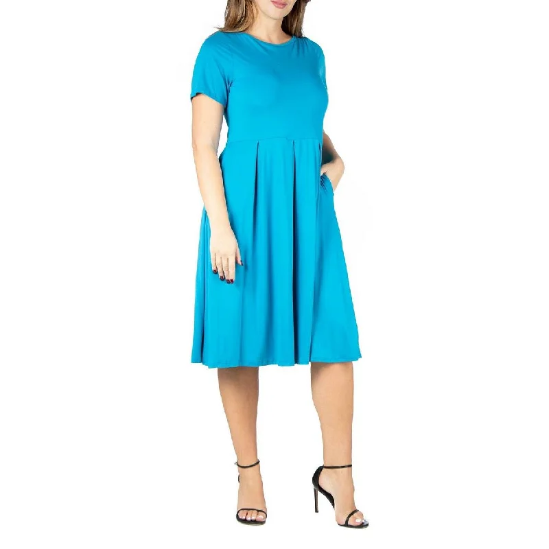 women's cotton dresses24seven Comfort Apparel Womens Plus Fit & Flare Midi Fit & Flare Dress