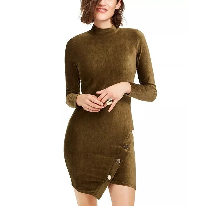 women's lace-up dressesAlmost Famous Junior's Corduroy Snap Bodycon Dress Green Size Small