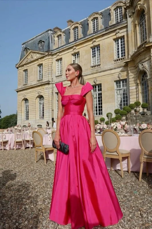 Tea-Length DressPink Wide Strap Tube Top Fashion Elegant Long Satin Ball Gown Evening Dress gh3108