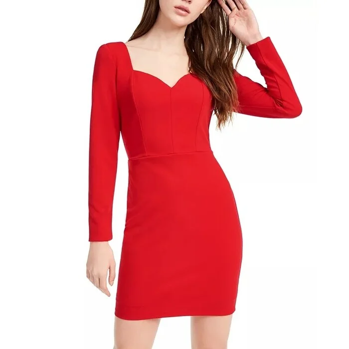 women's off-the-shoulder dressesCrystal Doll Junior's Sweetheart Neck Bodycon Dress Red Size 9