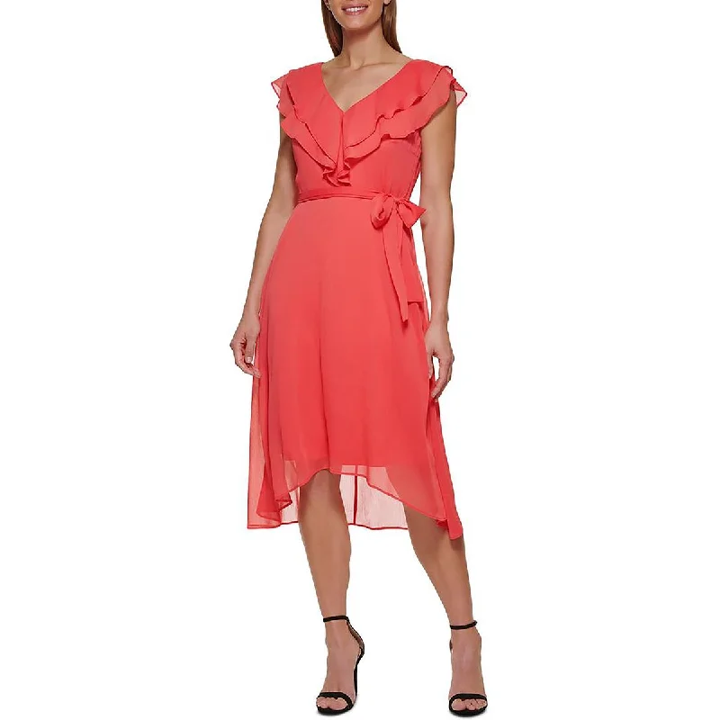 women's luxury dressesDKNY Womens Ruffled Sheer Midi Dress