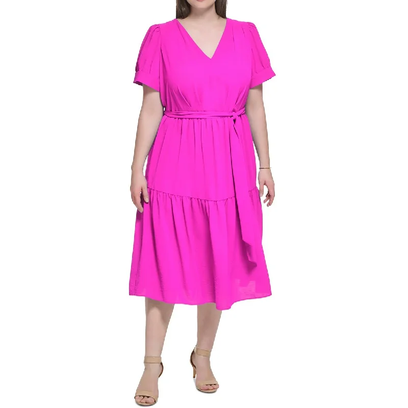 women's glam dressesDKNY Womens Plus Tiered  Midi Dress