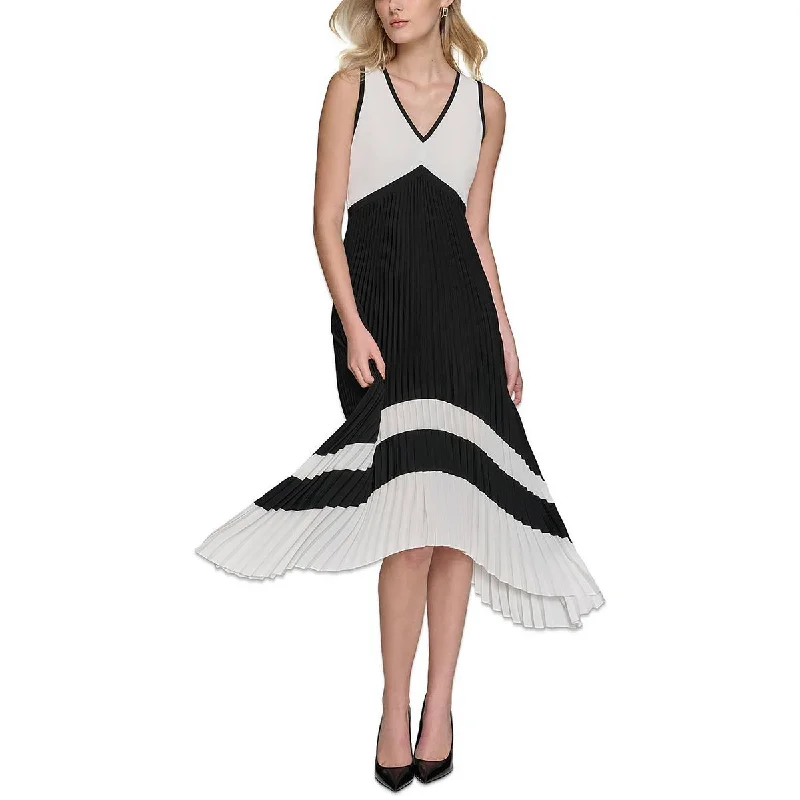 Striped DressKarl Lagerfeld Paris Womens Crepe Shutter Pleat Midi Dress