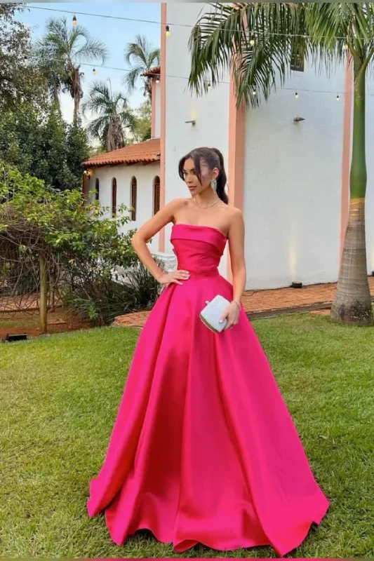 women's trendy dressesPink tube top simple elegant long satin ball gown evening dress gh3117