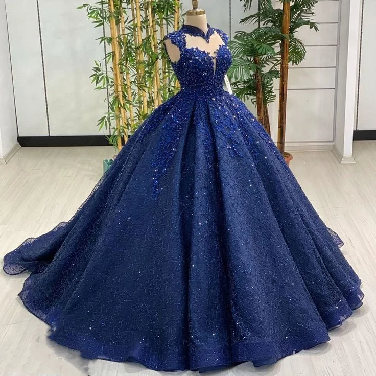 women's luxury dressesBlue shiny sequin applique beaded elegant long tulle prom dress evening dress graduation dress Quinceañera dress gh3126