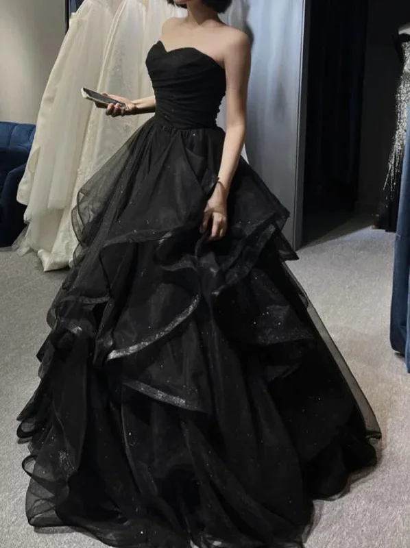 women's lace-up dressesBlack Sweetheart Tulle Layers Ball Gown Formal Dresses, Black Evening Dress Prom Dress  gh2302