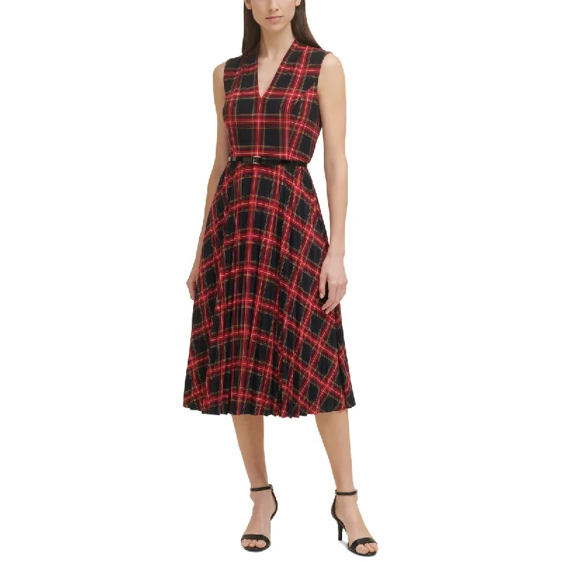 women's flowy dressesTommy Hilfiger Womens Plaid Midi Fit & Flare Dress