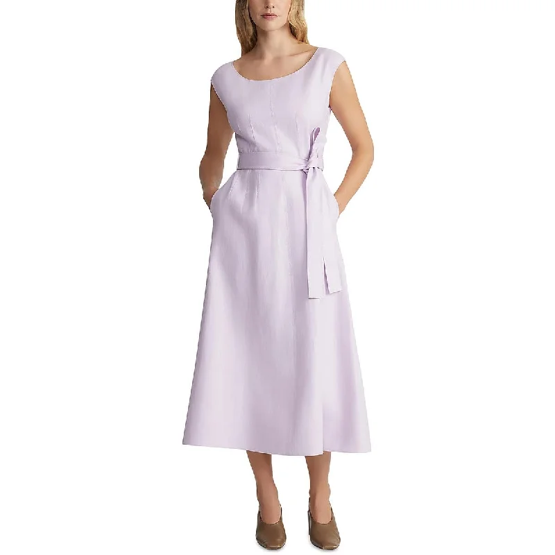 Designer DressLafayette 148 New York Womens Midi Belted Fit & Flare Dress