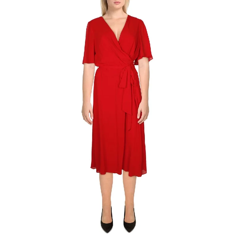 women's high-end dressesLauren Ralph Lauren Womens Plus Wrap Dinner Ware Midi Dress