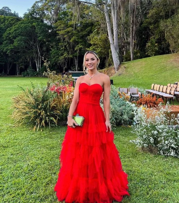 Peter Pan Collar DressRed sweetheart neck tube top stylish elegant layered tulle long ball gown evening dress gh3081