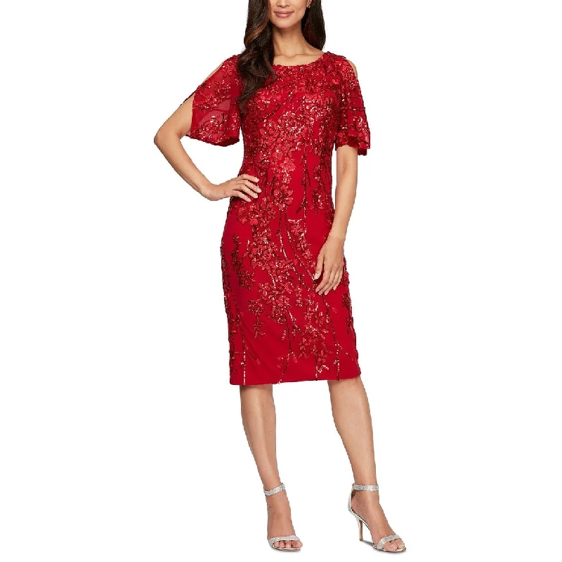 women's easy-to-wear dressesAlex Evenings Women's Embellished Cold-Shoulder Dress Red Size 16