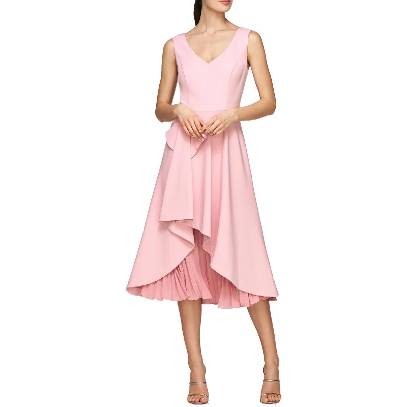 women's long-sleeved dressesKay Unger New York Womens Begonia Sleeveless Ruffled Midi Dress