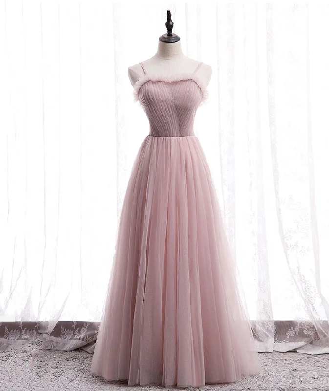 women's prom dressesPink tulle long prom dress simple evening dress  8399