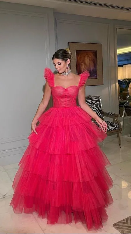 Casual DressPink elegant cute A-line long tiered ball gown fashionable evening dress gh2813