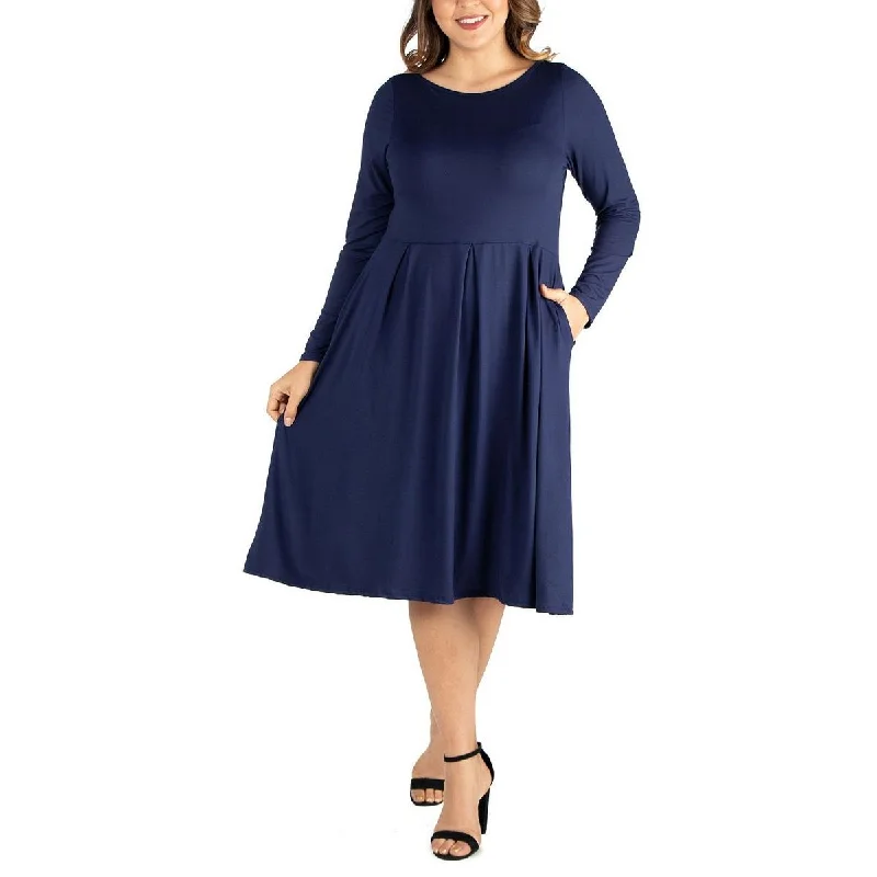 Vintage Dress24seven Comfort Apparel Womens Long Sleeve Pleated Midi Dress