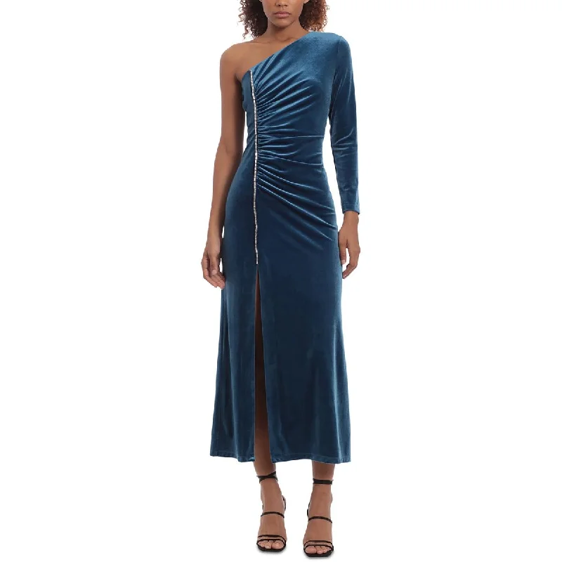 women's flutter-sleeved dressesDonna Morgan Womens Velvet Mid-Calf Midi Dress