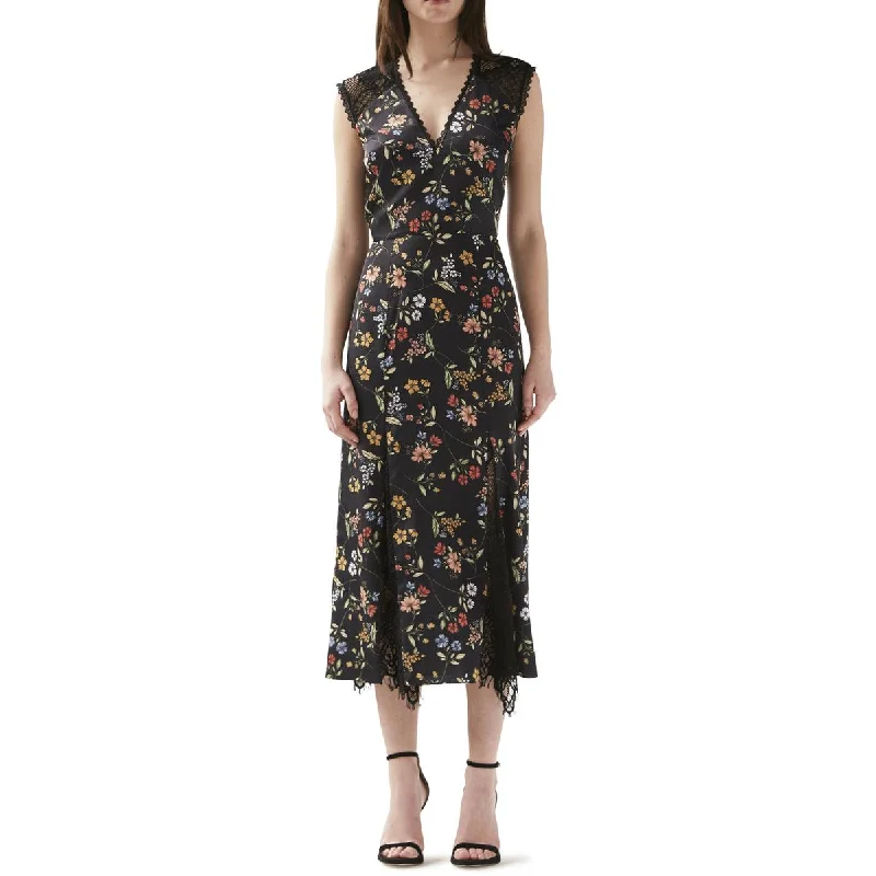 Custom DressML Monique Lhuillier Womens Satin Floral Midi Dress