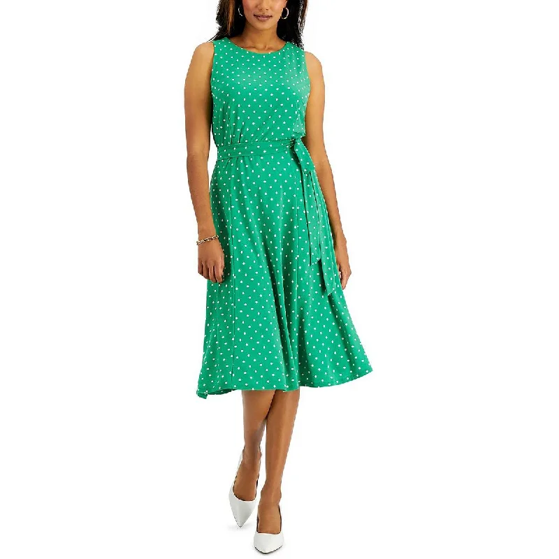 women's stretchy dressesKasper Womens Polka Dot Midi Fit & Flare Dress