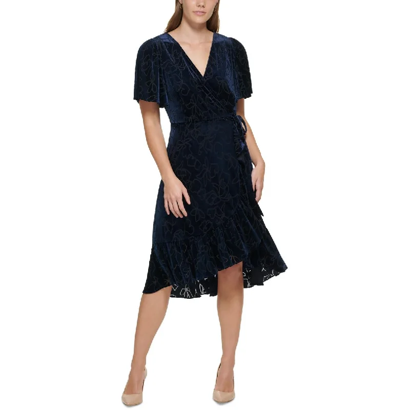 Solid Color DressCalvin Klein Womens Velvet Midi Wrap Dress