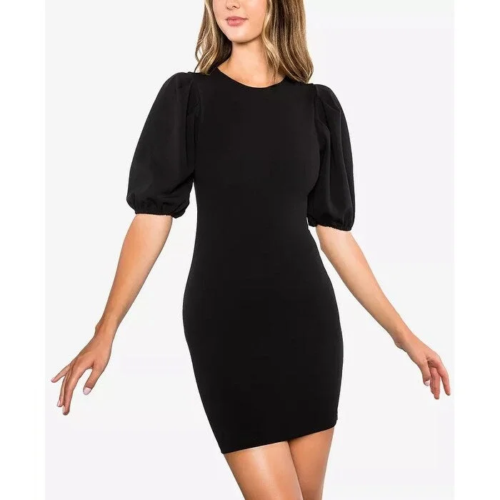 women's apple-shaped body dressesB Darlin Junior's Puff Sleeve Scuba Bodycon Dress Black Size 9