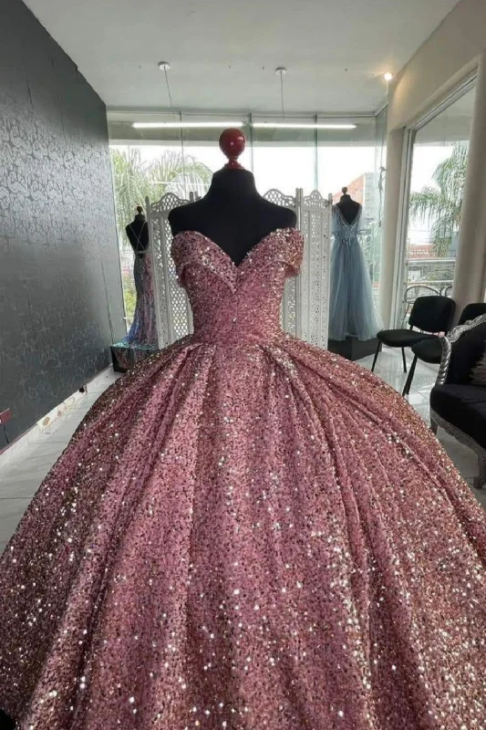 Prom DressPink Shiny Sequins Elegant Long Ball Gown Evening Dress Graduation Ball Gown gh3112