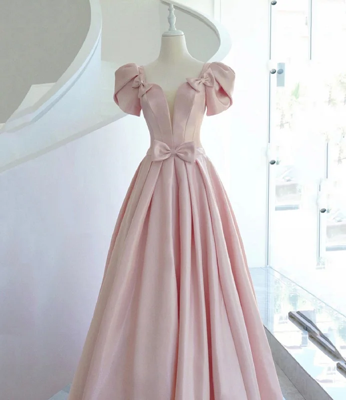 Nursing DressPink satin long prom dress pink evening dress  10311