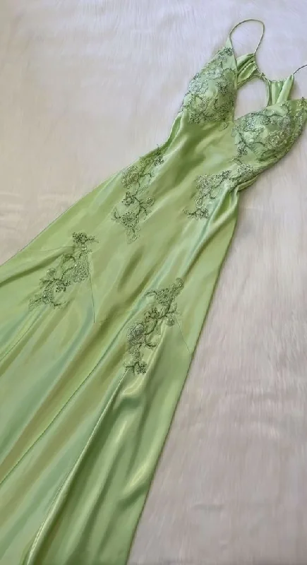 women's striped dressesGreen/pink/purple V-neck exquisite embroidery long satin ball gown evening dress gh2939