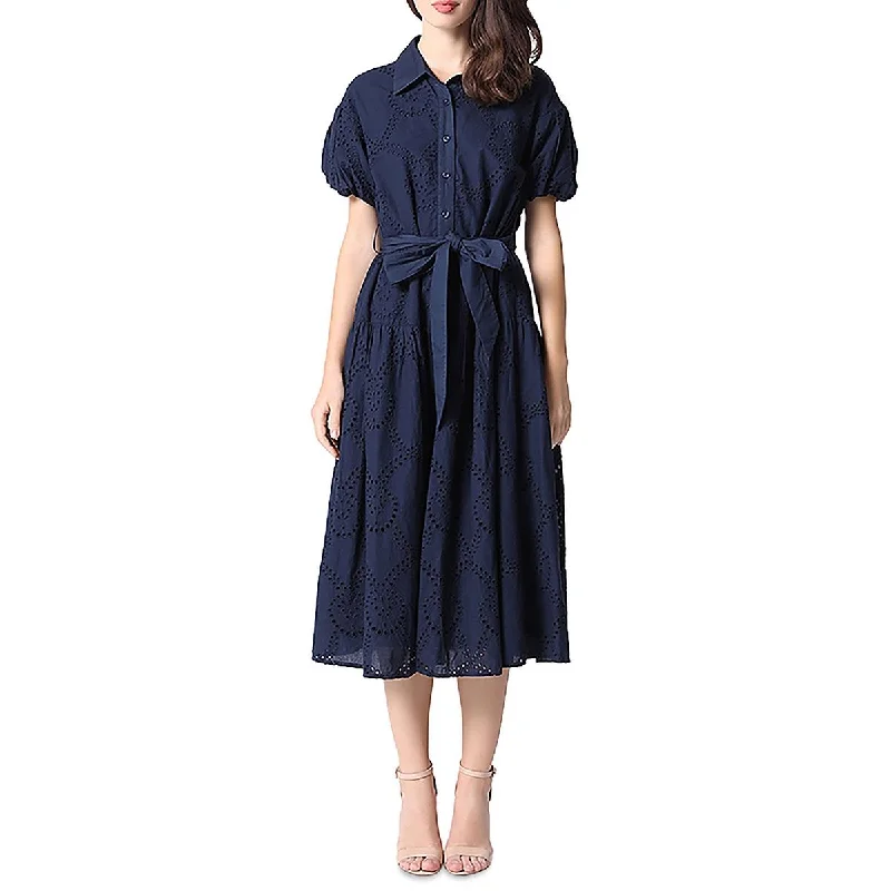 women's cold-shoulder dressesGracia Womens Eyelet Button Up Midi Dress