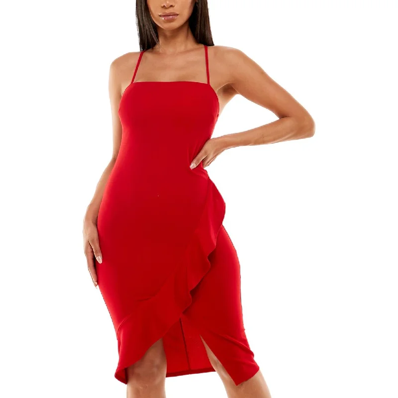 women's velvet dressesCrystal Doll Womens Juniors Strappy High-Low Midi Dress