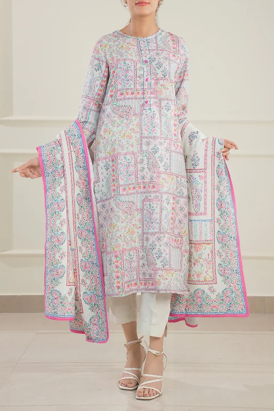 Printed Khaddar Stitched 3 Piece