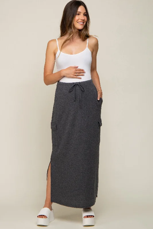 women's flowy midi skirts with pocketsCharcoal Cargo Maternity Maxi Skirt